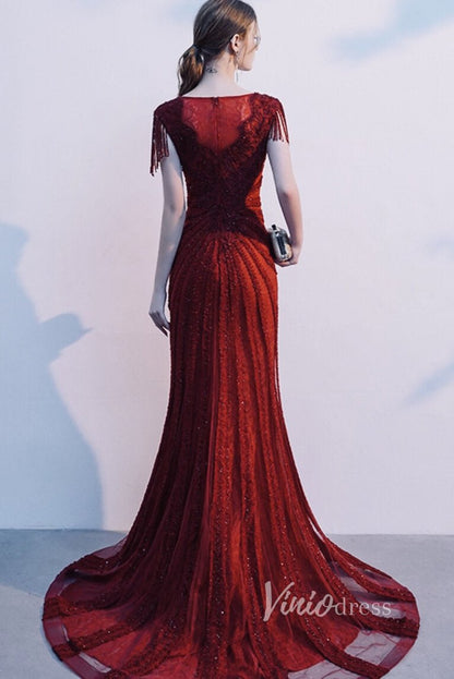 Burgundy Prom Dresses Beaded 20s Formal Dress FD2471-Evening Dresses 2025 -Viniodress-Burgundy-US 2-