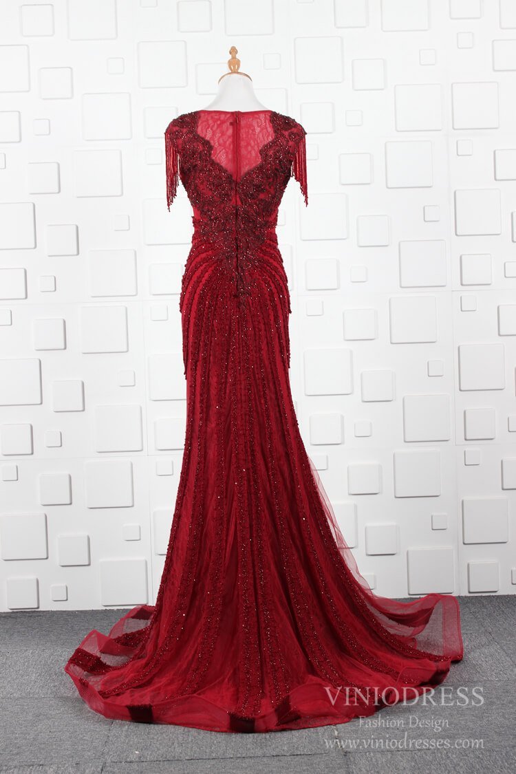 Burgundy Prom Dresses Beaded 20s Formal Dress FD2471-Evening Dresses 2025 -Viniodress-Burgundy-US 2-