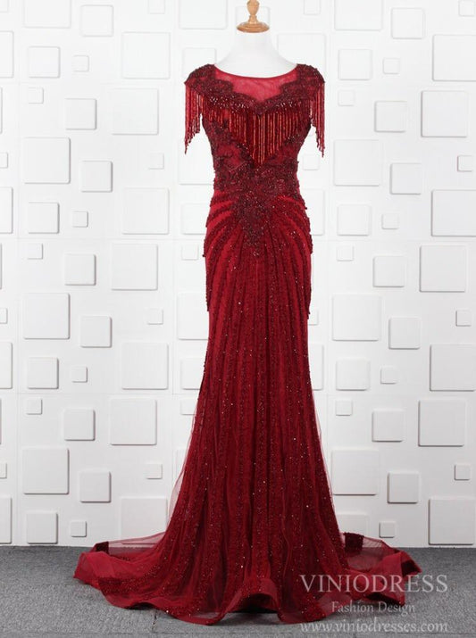 Prom Dress 2025 Burgundy Prom Dresses Beaded 20s Formal Dress FD2471-unique prom dresses-Burgundy-US 2-Viniodress