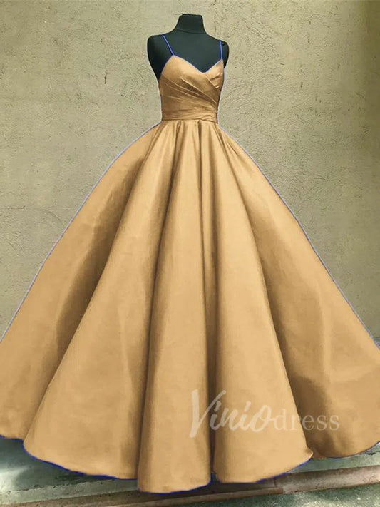Burgundy Satin Ball Gown Prom Dresses with Straps FD1112-prom dresses 2025 -Viniodress-Gold-Custom Size-