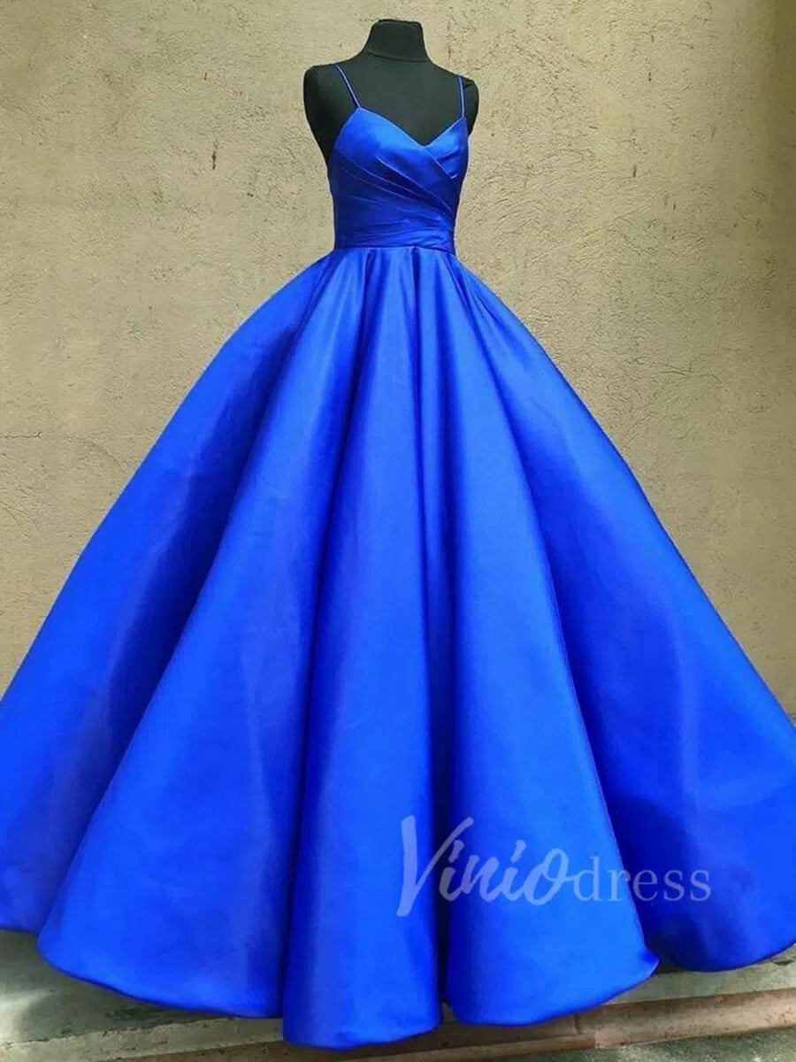 Burgundy Satin Ball Gown Prom Dresses with Straps FD1112-prom dresses 2025 -Viniodress-Royal Blue-Custom Size-