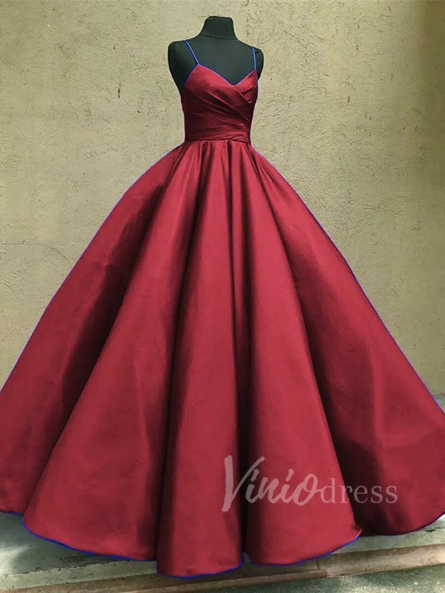 Prom Dress 2025 Burgundy Satin Ball Gown Prom Dresses with Straps FD1112-unique prom dresses-Burgundy-Custom Size-Viniodress