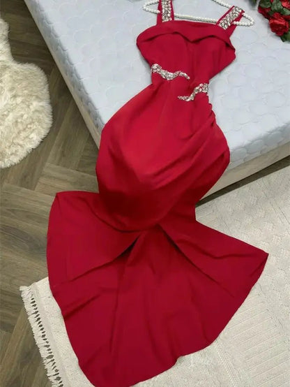 Burgundy Satin Mermaid Prom Dresses with Slit & Beaded Strap - FD5269-prom dresses 2025 -Viniodress-Burgundy-Custom Size-