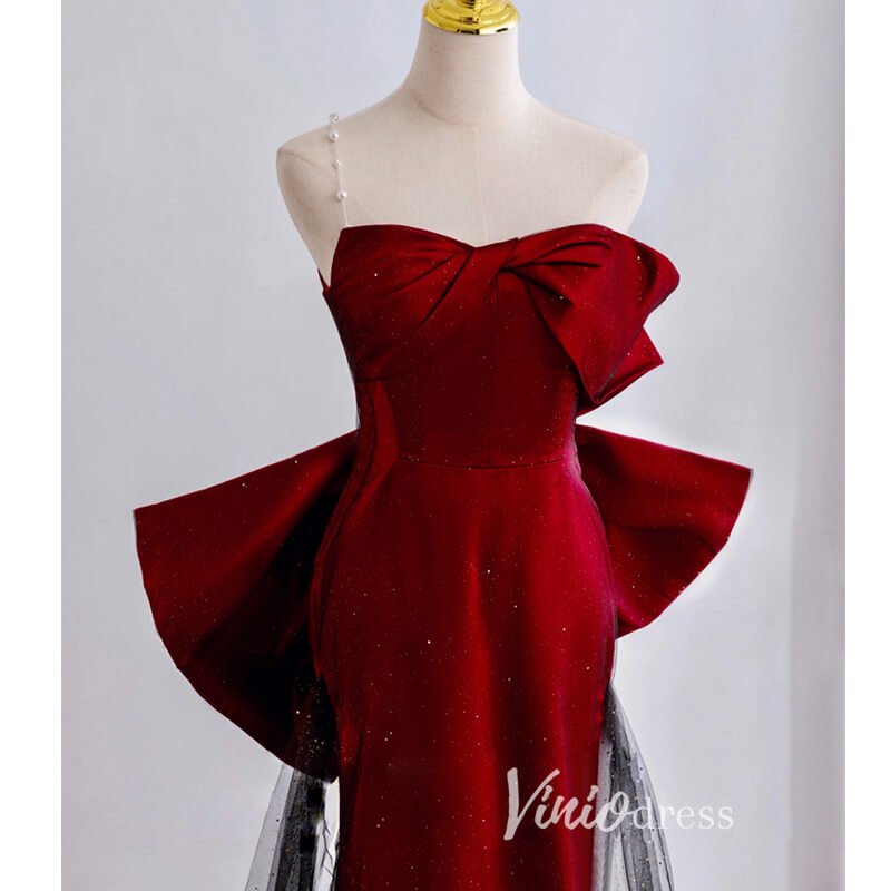 Burgundy Satin Prom Dresses Mermaid Evening Dress FD3242 – Viniodress Burgundy Satin Prom Dresses Mermaid Evening Dress FD3242 – Viniodress