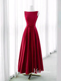 Burgundy Satin Prom Dresses Tea-Length Boat Neck Formal Dress FD3437-prom dresses-Viniodress-Burgundy-Custom Size-Viniodress