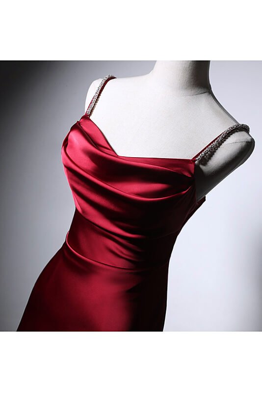 Burgundy Satin Sheath Prom Dresses with Spaghetti Strap AD1019-prom dresses 2025 -Viniodress-Burgundy-Custom Size-