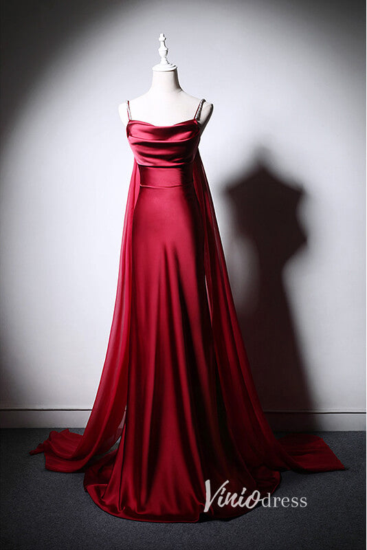 Burgundy Satin Sheath Prom Dresses with Spaghetti Strap AD1019-prom dresses-Viniodress-Burgundy-Custom Size-Viniodress