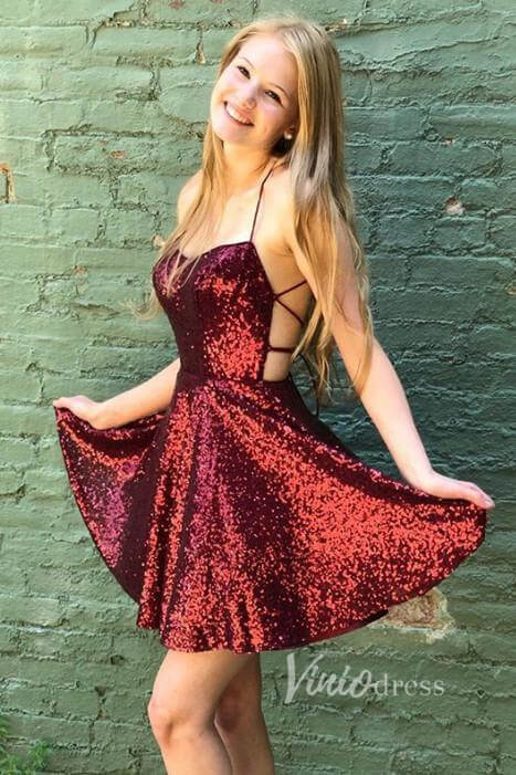 Burgundy Sequin Homecoming Dress Sparkly Short Hoco Dress SD1401-Homecoming Dresses 2025 -Viniodress-Burgundy-Custom Size-