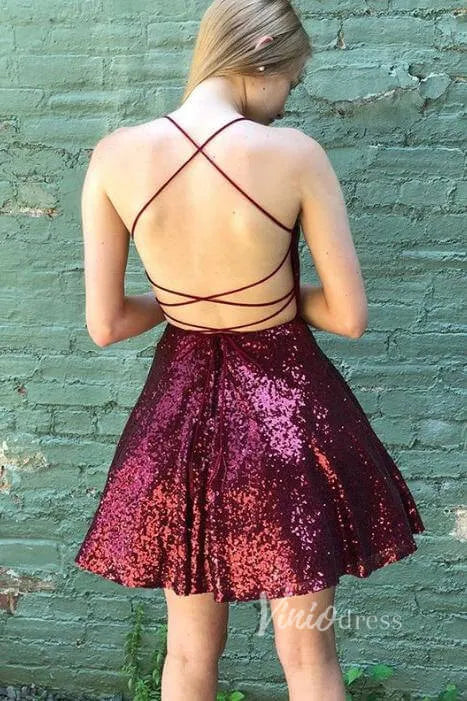 Burgundy Sequin Homecoming Dress Sparkly Short Hoco Dress SD1401-Homecoming Dresses 2025 -Viniodress-Burgundy-Custom Size-