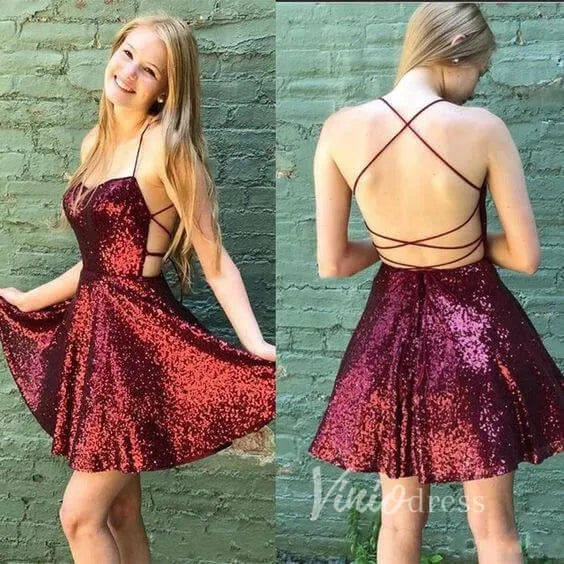 Burgundy Sequin Homecoming Dress Sparkly Short Hoco Dress SD1401-Homecoming Dresses 2025 -Viniodress-Burgundy-Custom Size-