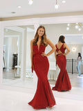 Burgundy Sequin Lace Mermaid Prom Dresses Plunging V-Neck Evening Dress FD3674-prom dresses-Viniodress-Viniodress