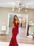 Burgundy Sequin Lace Mermaid Prom Dresses Plunging V-Neck Evening Dress FD3674-prom dresses-Viniodress-Viniodress