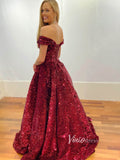 Prom Dress 2025 Burgundy Sequin Off the Shoulder Prom Dresses FD2739-unique prom dresses-Burgundy-Custom Size-Viniodress