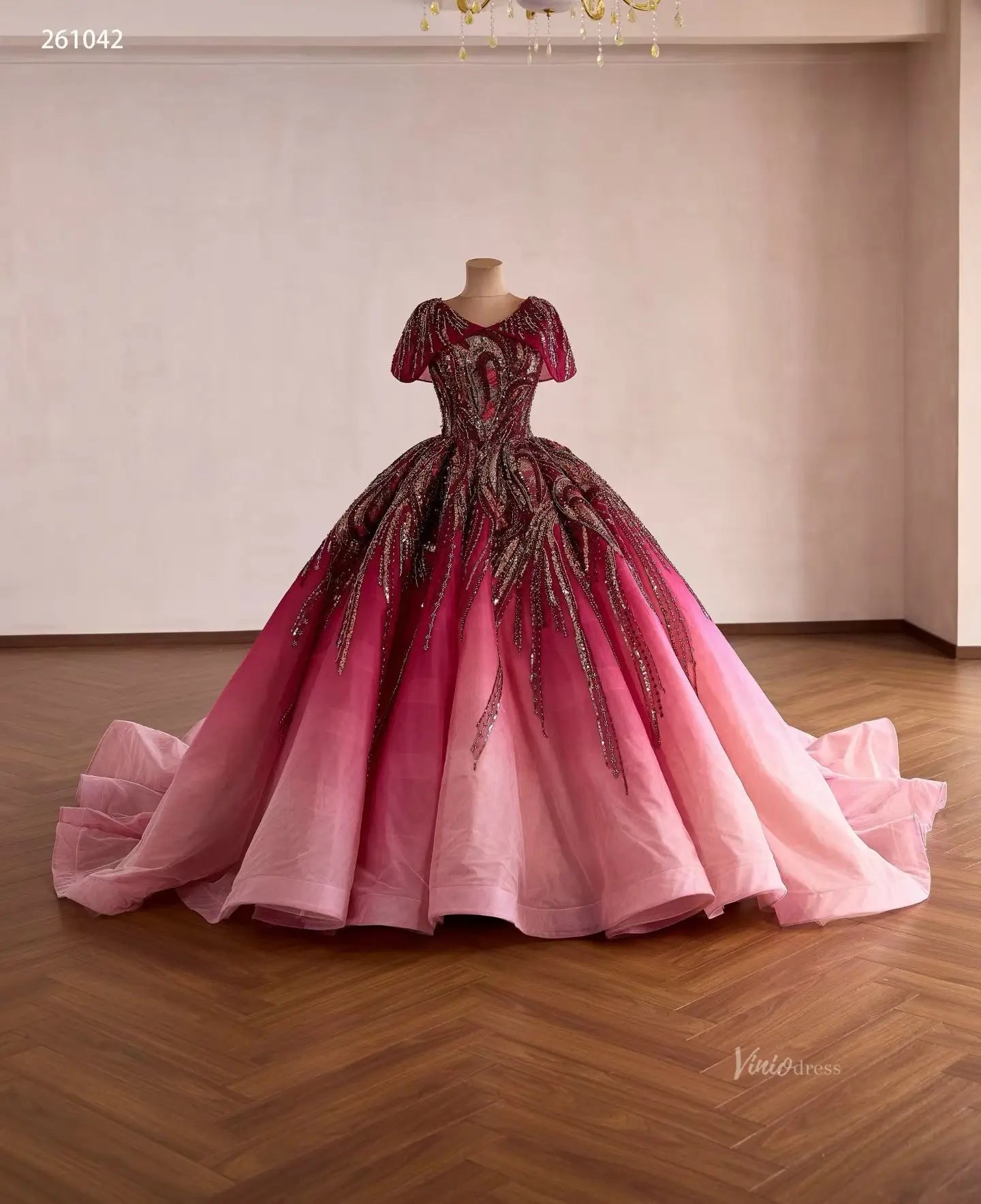 Burgundy Sequin Quinceanera Dress Ombre Pink Ball Gown – Viniodress