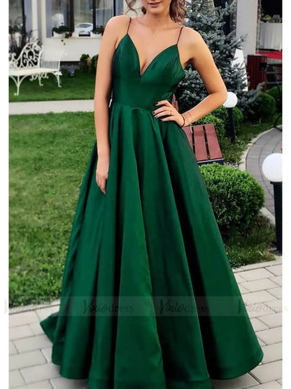 Burgundy Spaghetti Strap Long Prom Dresses with Pockets FD1596-prom dresses 2025 -Viniodress-Rose Red-Custom Size-