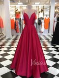 Burgundy Spaghetti Strap Long Prom Dresses with Pockets FD1596