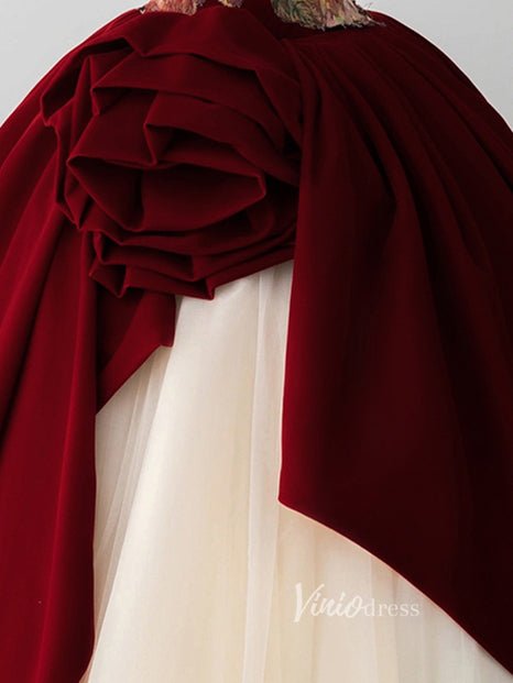 Burgundy Strapless Ball Gown Prom Dresses Rosette Sweet 16 Dress FD3219-prom dresses 2025 -Viniodress-Burgundy-Custom Size-