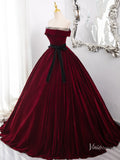 Prom Dress 2025 Burgundy Strapless Minimalist Prom Ball Gown Velvet Belt Quinceanera Dresses BG013-unique prom dresses-Burgundy-Custom Size-Viniodress