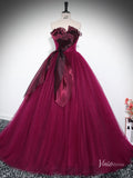 Prom Dress 2025 Burgundy Strapless Ruffled Prom Ball Gown Tulle Quinceanera Dresses BG033-unique prom dresses-Burgundy-Custom Size-Viniodress