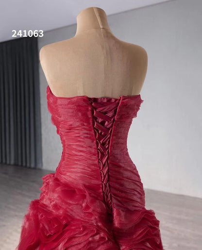 Burgundy Tiered Ruffled Wedding Gowns Strapless Quince Dress 241063-Quinceanera Dresses 2025 -Viniodress-Burgundy-Custom Size-