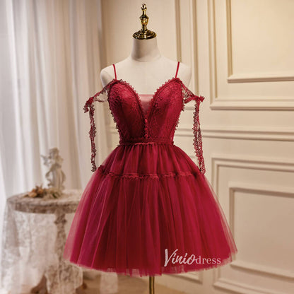 Burgundy Tulle Homecoming Dresses Spaghetti Strap Short Prom Dress SD1 Viniodress Burgundy Tulle Homecoming Dresses Spaghetti Strap Short Prom Dress SD1 Viniodress