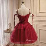 Short Prom Dresses 2025 Burgundy Tulle Homecoming Dresses Spaghetti Strap Short Prom Dress SD1585-prom dresses-Viniodress-Burgundy-Custom Size-Viniodress