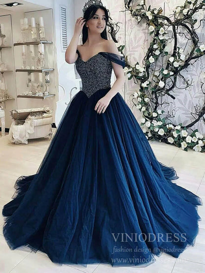 Burgundy Tulle Long Prom Dresses Off the Shoulder Quinceanera Dresses FD1773-prom dresses 2025 -Viniodress-Burgundy-Custom Size-