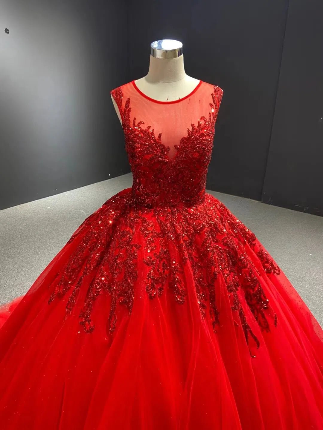Burgundy Tulle Princess Gown Beaded Lace Quince Dresses Viniodress viniodress-Quinceanera Dresses 2025 -Viniodress-Burgundy-Custom Size-