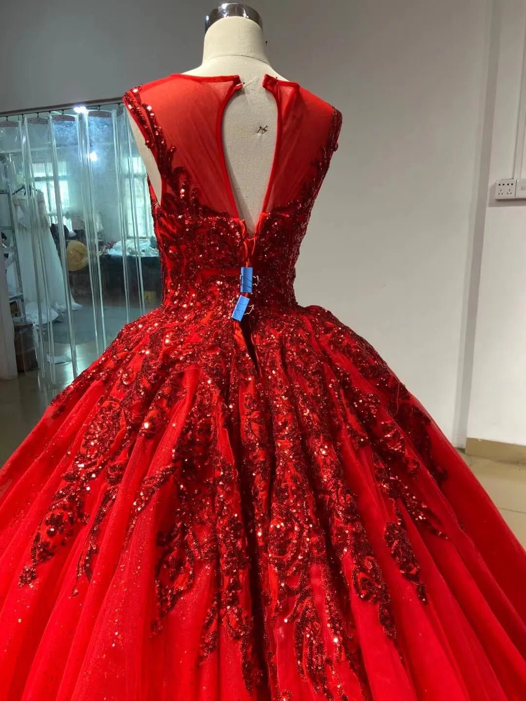 Burgundy Tulle Princess Gown Beaded Lace Quince Dresses Viniodress viniodress-Quinceanera Dresses 2025 -Viniodress-Burgundy-Custom Size-