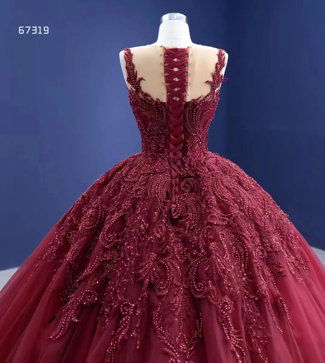 Burgundy Tulle Princess Gown Beaded Lace Quince Dresses Viniodress viniodress-Quinceanera Dresses 2025 -Viniodress-Burgundy-Custom Size-
