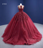 Prom Dress 2025 Burgundy Tulle Princess Gown Beaded Lace Quince Dresses Viniodress viniodress-unique Quinceanera Dresses-Burgundy-Custom Size-Viniodress