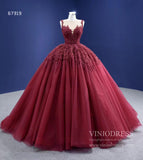 Prom Dress 2025 Burgundy Tulle Princess Gown Beaded Lace Quince Dresses Viniodress viniodress-unique Quinceanera Dresses-Burgundy-Custom Size-Viniodress