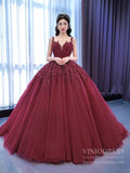 Prom Dress 2025 Burgundy Tulle Princess Gown Beaded Lace Quince Dresses Viniodress viniodress-unique Quinceanera Dresses-Burgundy-Custom Size-Viniodress