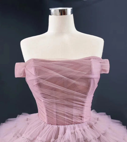 Burgundy Tulle Quinceanera Dresses Off the Shoulder Sweet 16 Dress 67120 viniodress-prom dresses 2025 -Viniodress-Dusty Rose-Custom Size-