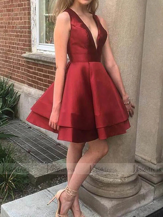 Short Prom Dresses 2025 Burgundy V Neck Homecoming Dresses with Pockets SD1226-homecoming dresses-Viniodress-Burgundy-Custom Size-Viniodress