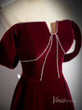 Burgundy Velvet Cheap Prom Dresses 2024 Off the Shoulder Formal Dress 90034-prom dresses-Viniodress-Viniodress