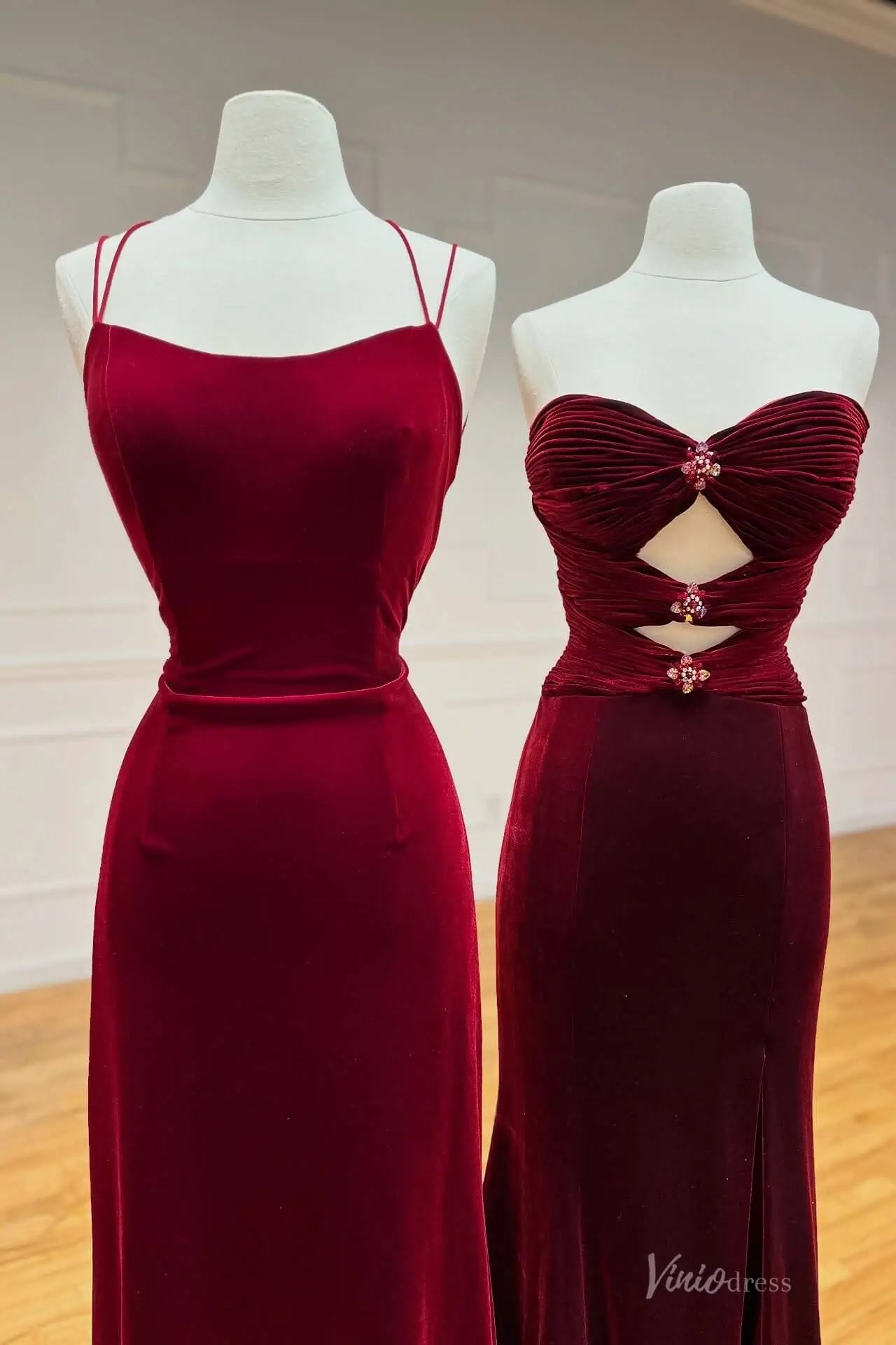 Burgundy Velvet Prom Dress with Lace-Up Back & Floor-Length Silhouette – SS177-prom dresses 2026-Viniodress-A-Burgundy-Custom Size