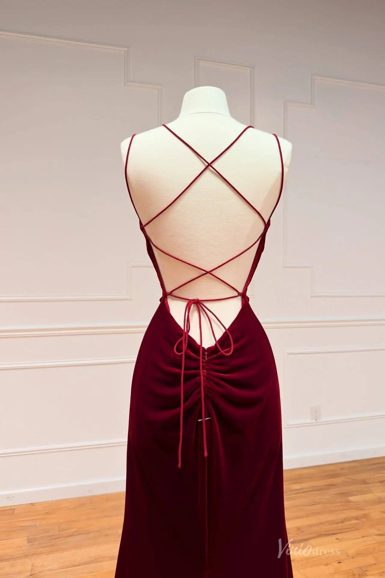 Burgundy Velvet Prom Dress with Lace-Up Back & Floor-Length Silhouette – SS177-prom dresses 2026-Viniodress-A-Burgundy-Custom Size