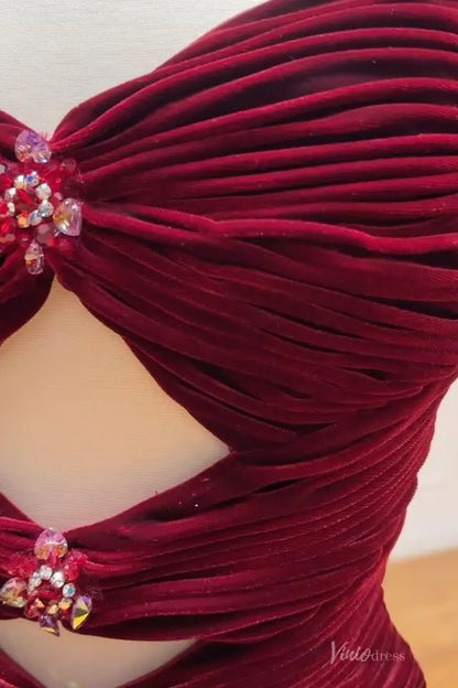 Burgundy Velvet Prom Dress with Lace-Up Back & Floor-Length Silhouette – SS177-prom dresses 2026-Viniodress-A-Burgundy-Custom Size