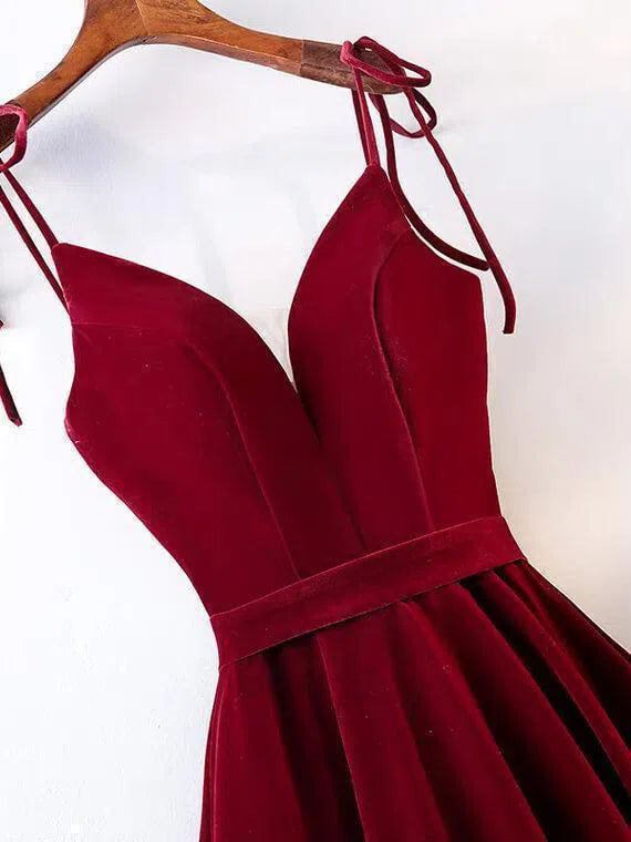 Prom Dress 2025 Burgundy Velvet Prom Dresses Long Spaghetti Strap Formal Dress FD1241-unique prom dresses-Burgundy-US 2-Viniodress