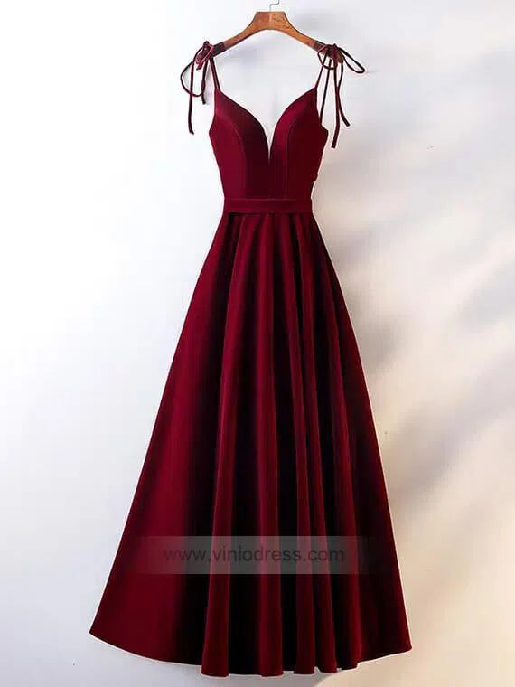 Prom Dress 2025 Burgundy Velvet Prom Dresses Long Spaghetti Strap Formal Dress FD1241-unique prom dresses-Burgundy-US 2-Viniodress