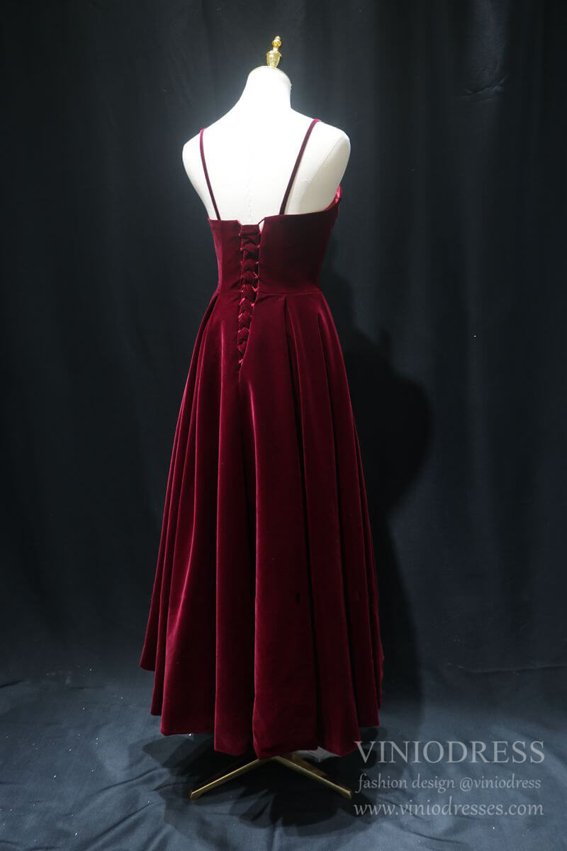 Burgundy Velvet Prom Dresses Spaghetti Strap Maxi Dress-Prom Dresses 2025 -VINIODRESS-Burgundy-US2-