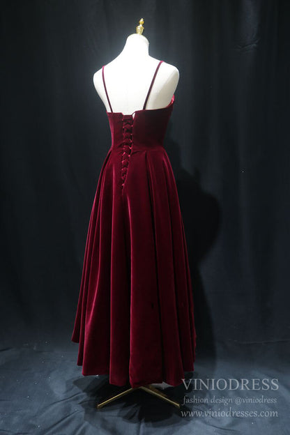 Burgundy Velvet Prom Dresses Spaghetti Strap Maxi Dress-Prom Dresses 2025 -VINIODRESS-Burgundy-US2-