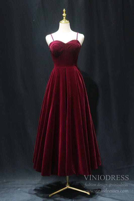 Burgundy Velvet Prom Dresses Spaghetti Strap Maxi Dress-Prom Dresses 2025 -VINIODRESS-Burgundy-US2-