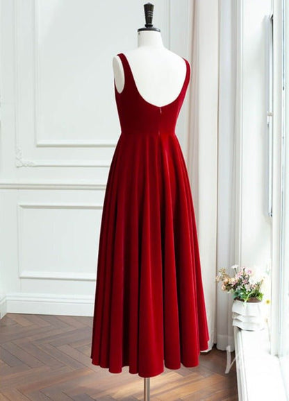 Burgundy Velvet Sheath Prom Dresses Square Neck Maxi Dress FD4029-prom dresses 2025 -Viniodress-Burgundy-Custom Size-
