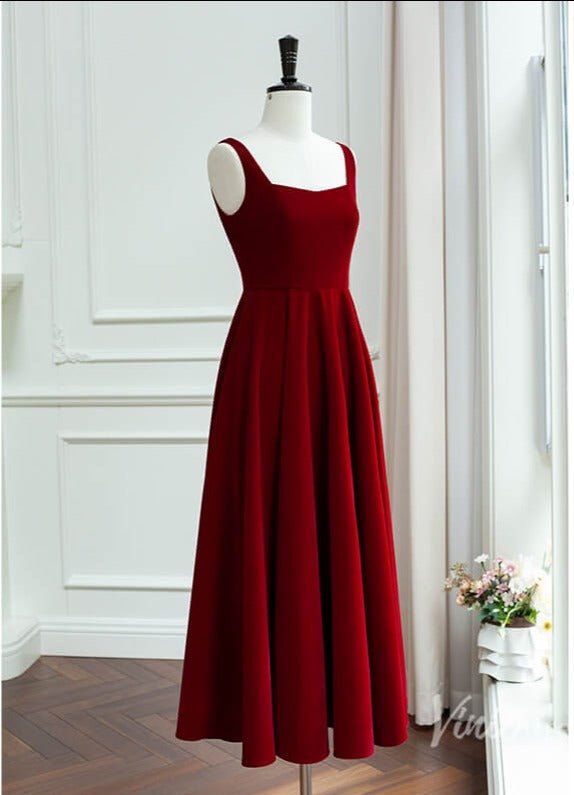 Burgundy Velvet Sheath Prom Dresses Square Neck Maxi Dress FD4029-prom dresses 2025 -Viniodress-Burgundy-Custom Size-