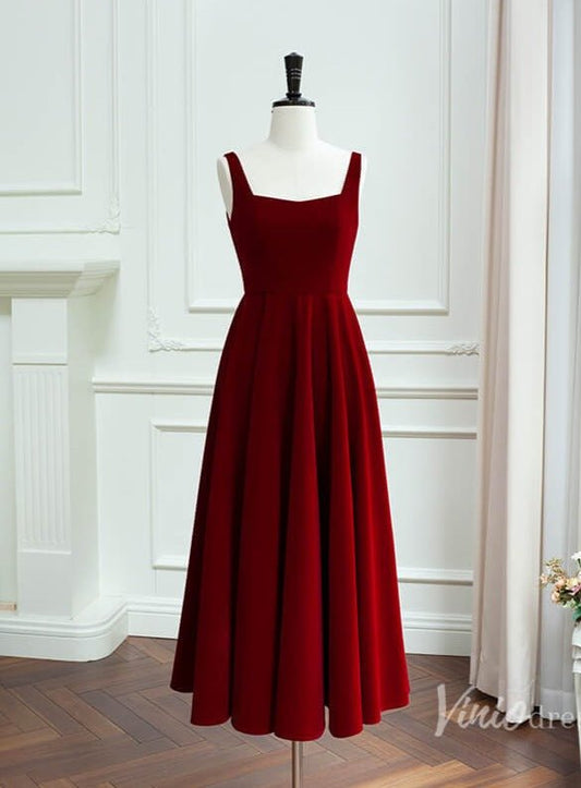 Burgundy Velvet Sheath Prom Dresses Square Neck Maxi Dress FD4029-prom dresses 2025 -Viniodress-Burgundy-Custom Size-