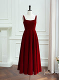 Burgundy Velvet Sheath Prom Dresses Square Neck Maxi Dress FD4029