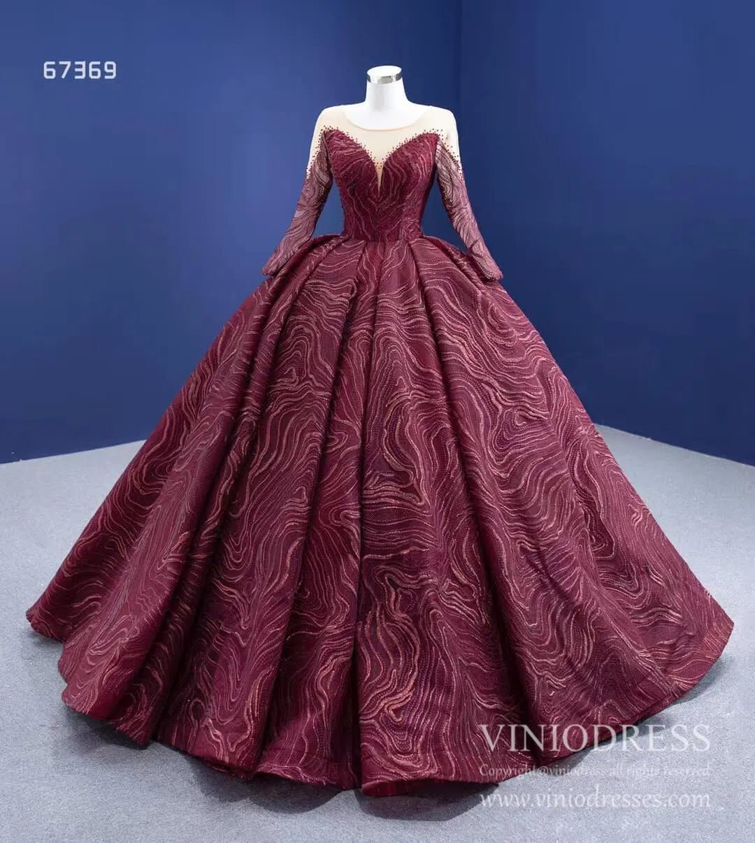 Burgundy Wine Quince Dresses Beaded Lace Princess Dress Viniodress 67369 viniodress-Quinceanera Dresses 2025 -Viniodress-Burgundy-Custom Size-