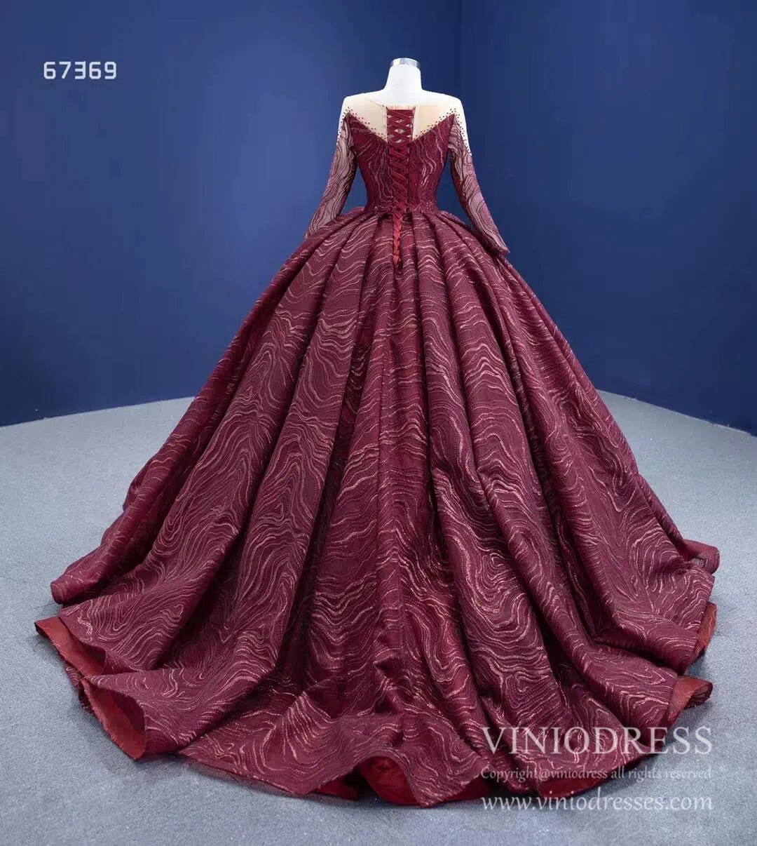 Burgundy Wine Quince Dresses Beaded Lace Princess Dress Viniodress 67369 viniodress-Quinceanera Dresses 2025 -Viniodress-Burgundy-Custom Size-